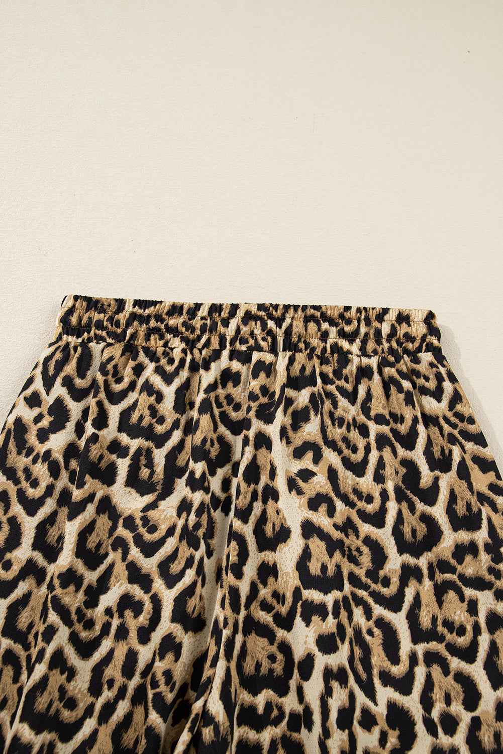 Brown Leopard Collared 3/4 Sleeve Shirt and Loose Pants Two Piece Outfit Set