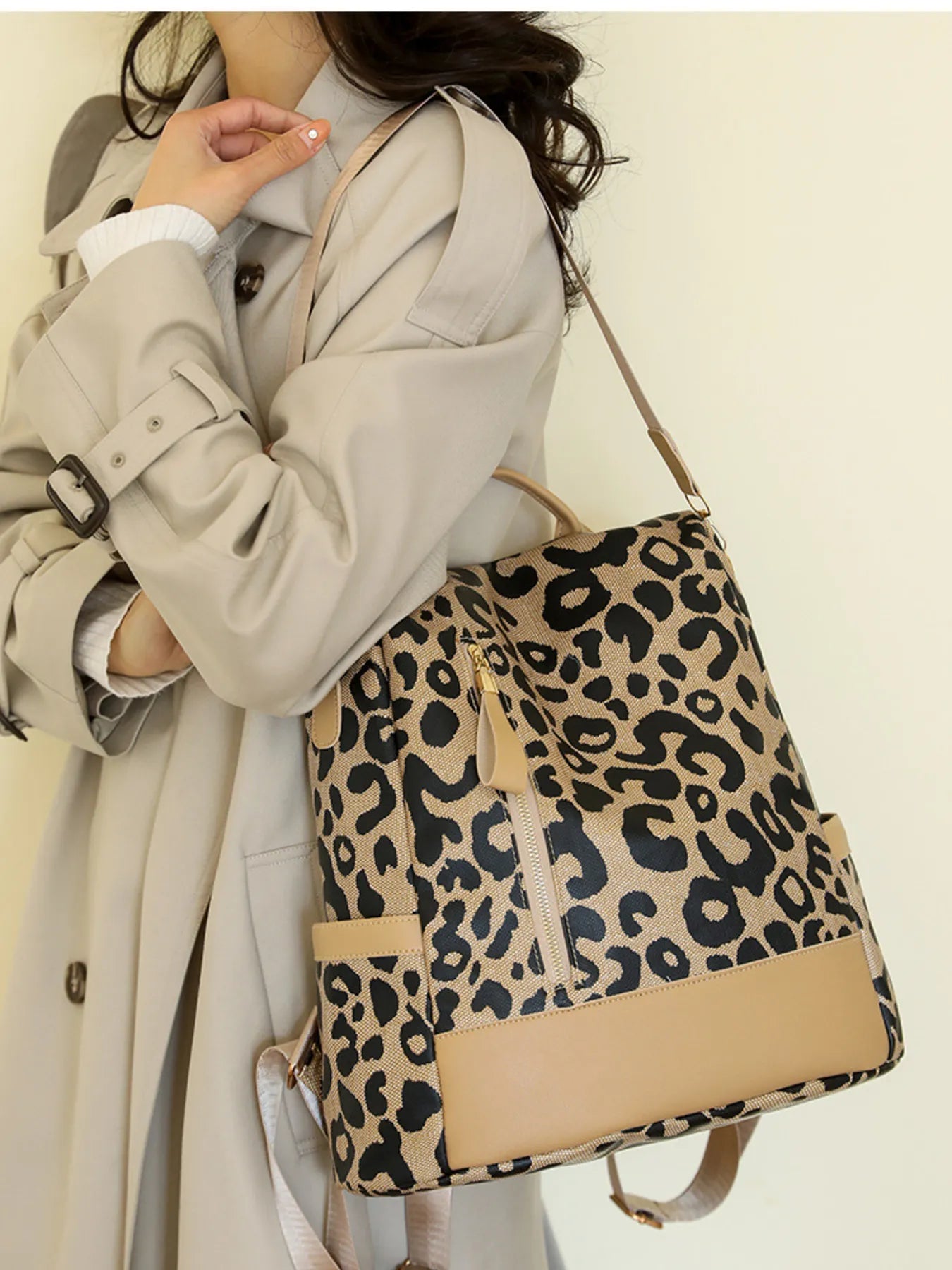 Leopard Print Backpack for Women Premium PU Leather Medium Daypack with Adjustable Straps