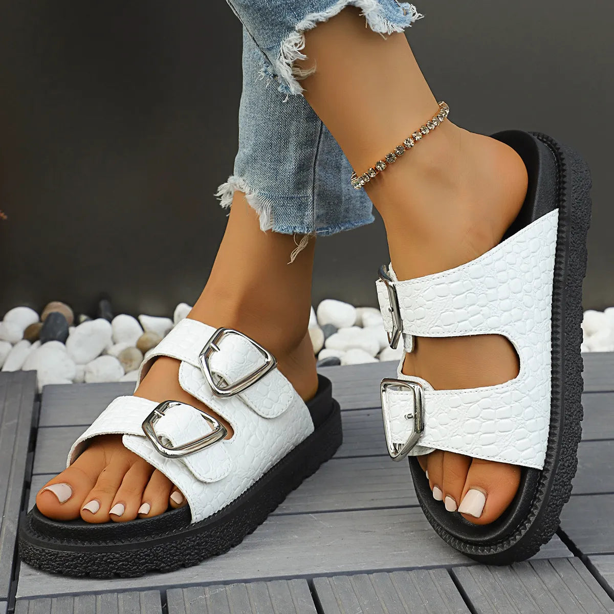 Double Buckle Platform women Sandals
