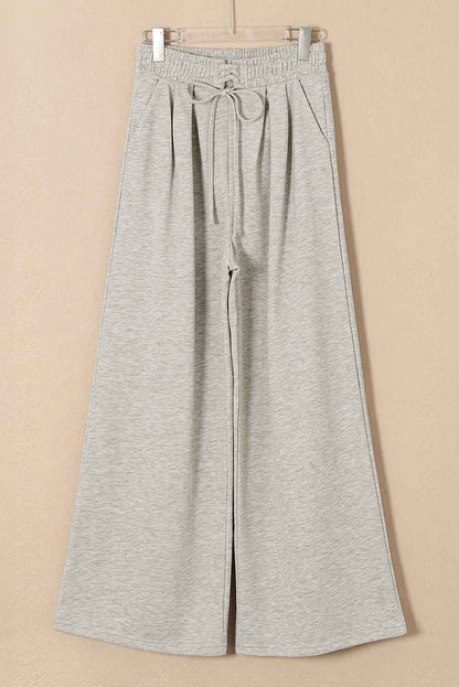 Gray Tied Elastic High Waist Pleated Detail Solid Sweatpants