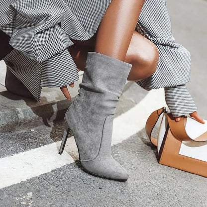 Elastic Ankle Booties with Pointed Toe Heels