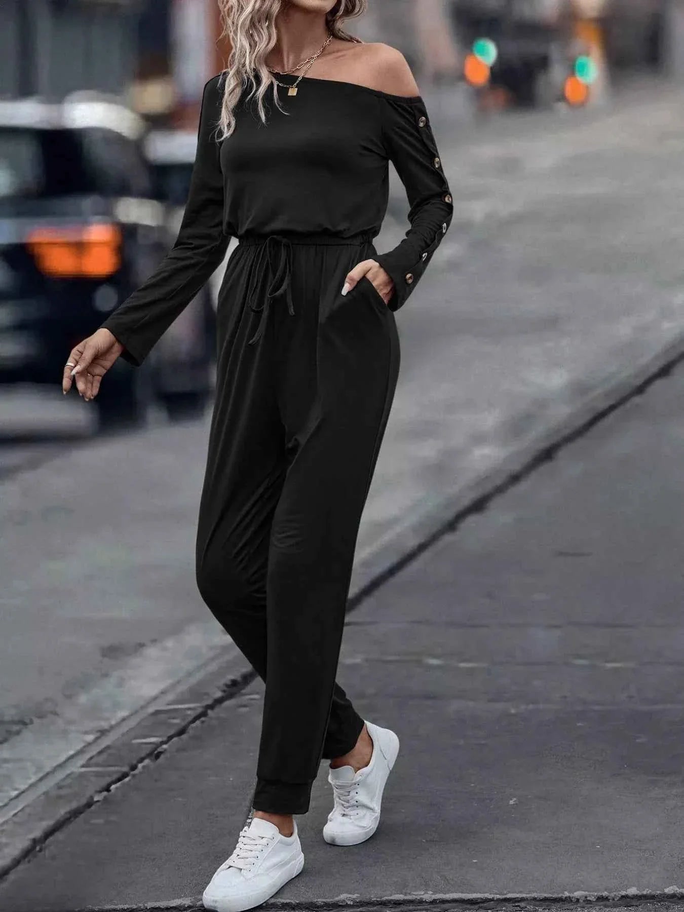 One Shoulder Long Sleeve Jumpsuit