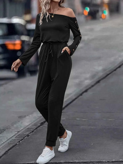 One Shoulder Long Sleeve Jumpsuit