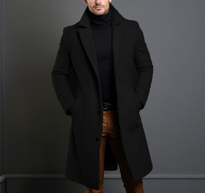 Gabardina de longitud media para hombre, otoño invierno, bolsillos estrechos, chaqueta de cuello sencillo, abrigo informal de negocios, ropa cómoda