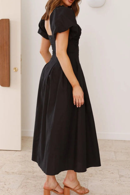 甜美寧靜泡泡袖中長連身裙