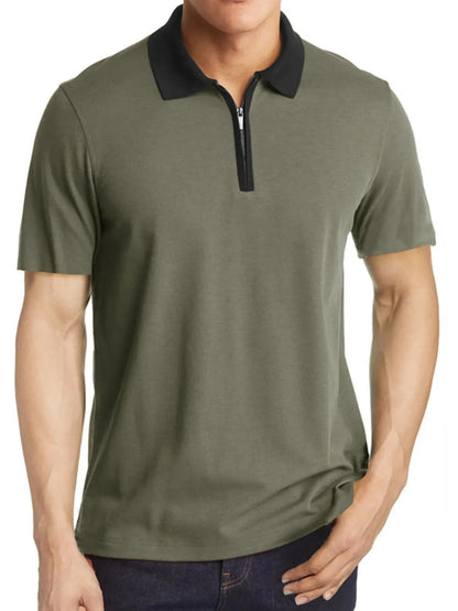 Men's Contrast Collar Quarter-Zip Polo Shirt