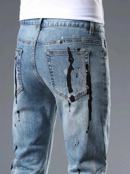 Men's Splatter-Paint Style Slim Fit Jeans