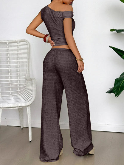 One Shoulder Top and Wide Leg Pants Set