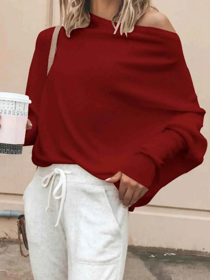 Single Shoulder Ribbed Knit Top