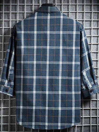 Men's Plus Size Casual Plaid 3/4 Sleeve Shirt
