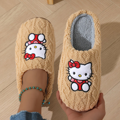 Sanrio Authentic Winter Slippers, Warm Lining, Hello Kitty Embroidery Design