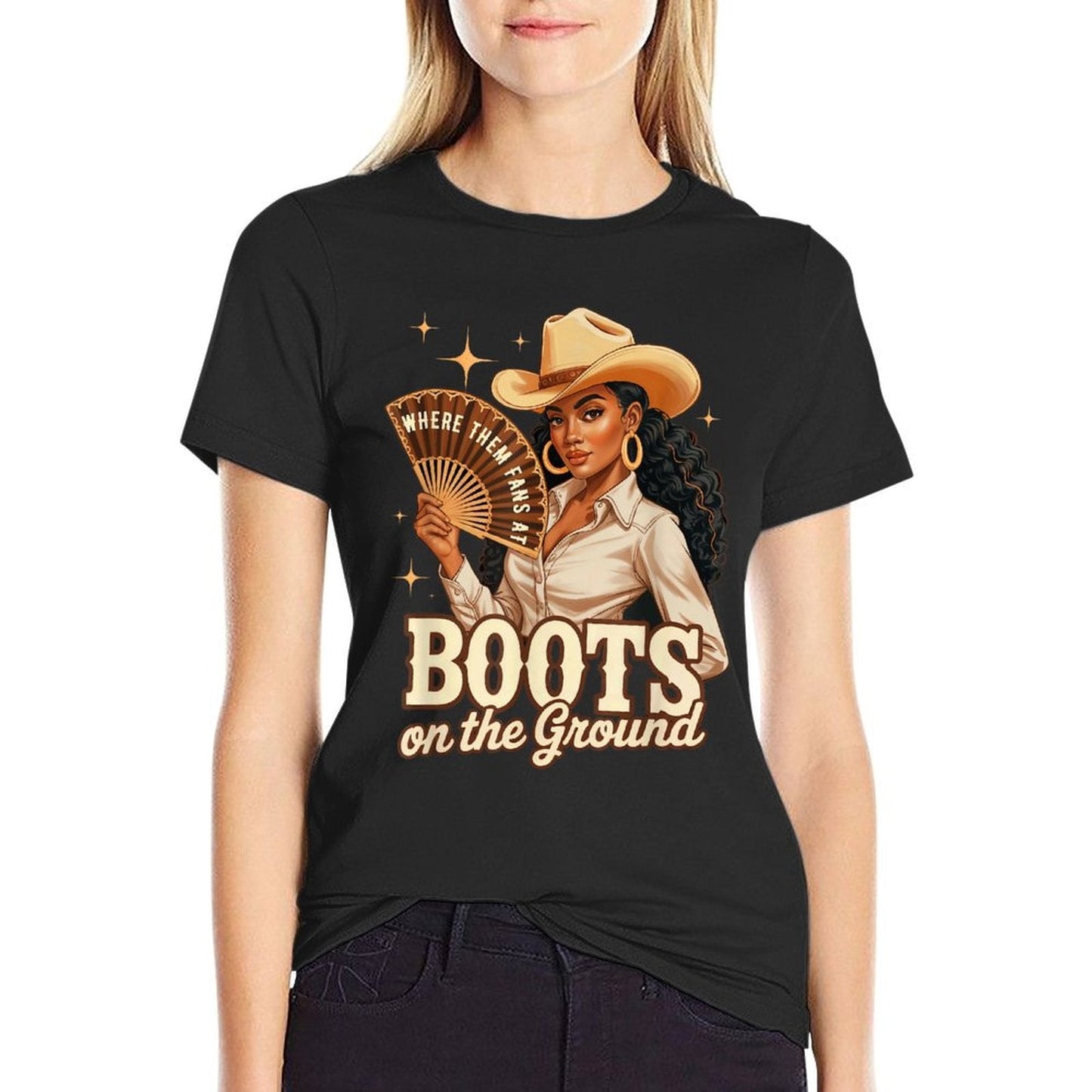 Boots On Ground Juneteenth Melanin Cowgirl Western Rodeo Slim-fit Cut T-Shirt