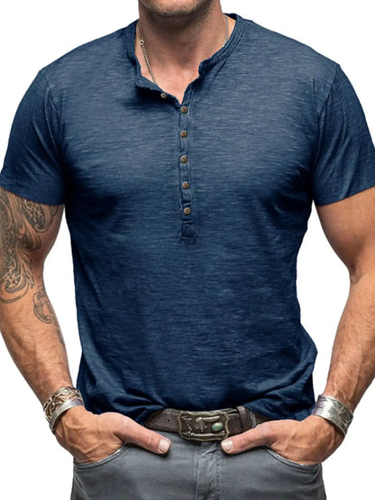 Men's Casual Henley Short Sleeve Button Top