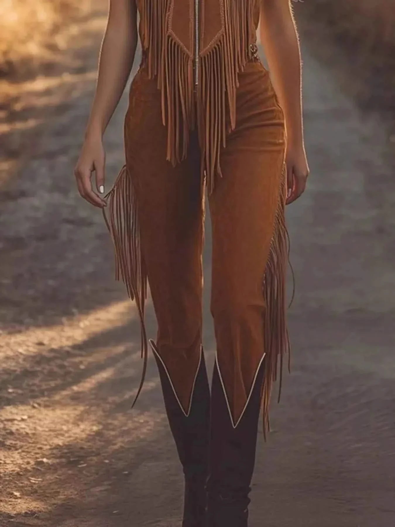 Western Style Fringe : Zip Front Jumpsuit