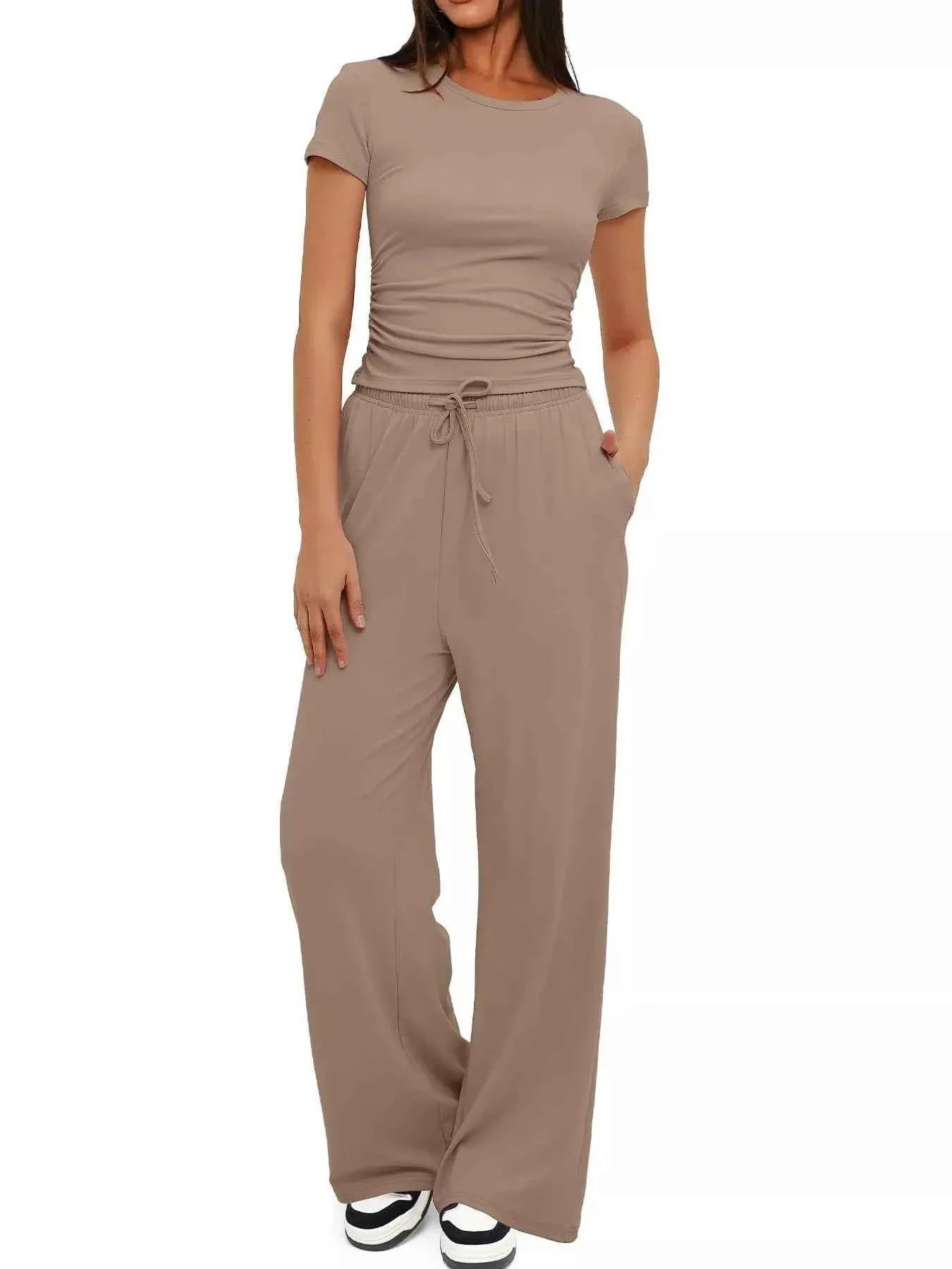 Round Neck Short Sleeve T-Shirt and Pants Set