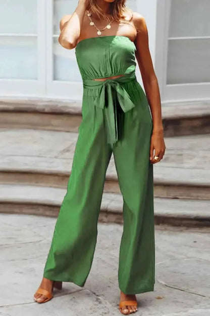Tied Cutout Tube : Wide Leg Jumpsuit