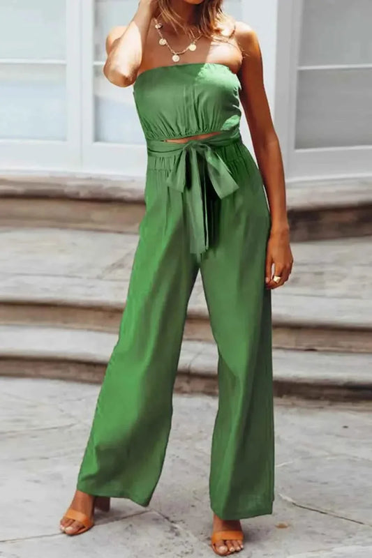 Tied Cutout Tube : Wide Leg Jumpsuit