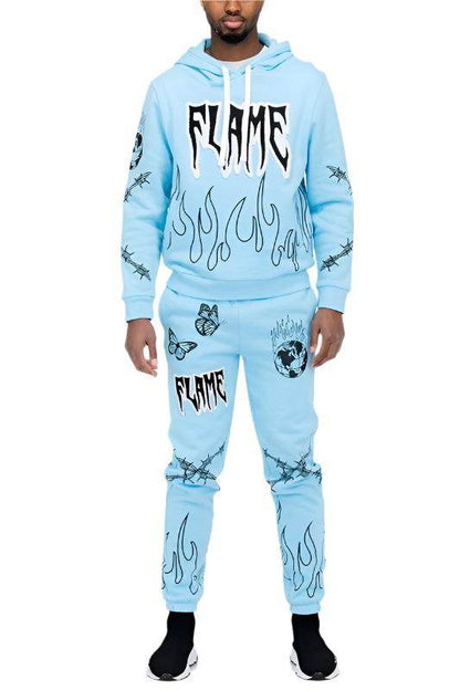 火焰雪尼爾連帽衫套裝