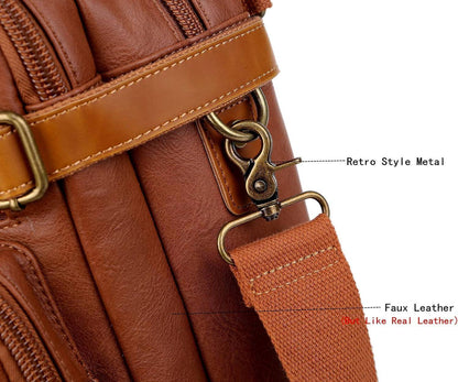 三合一真皮公文包背包混合型 - 可轉換式 17 吋筆記型電腦包（紅色內襯） 