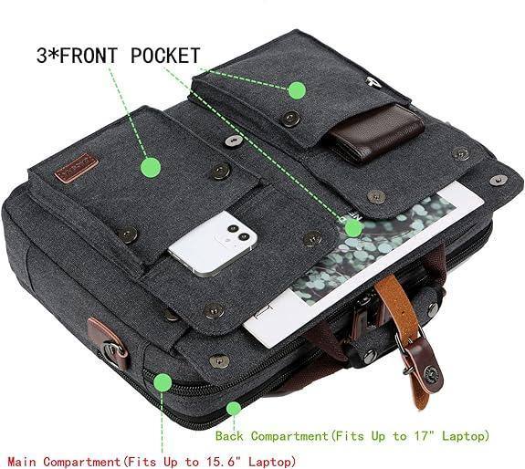 Maletín ligero de lona lavada para portátil de 17 pulgadas para trabajo y viajes 