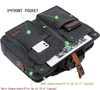 Maletín ligero de lona lavada para portátil de 17 pulgadas para trabajo y viajes 