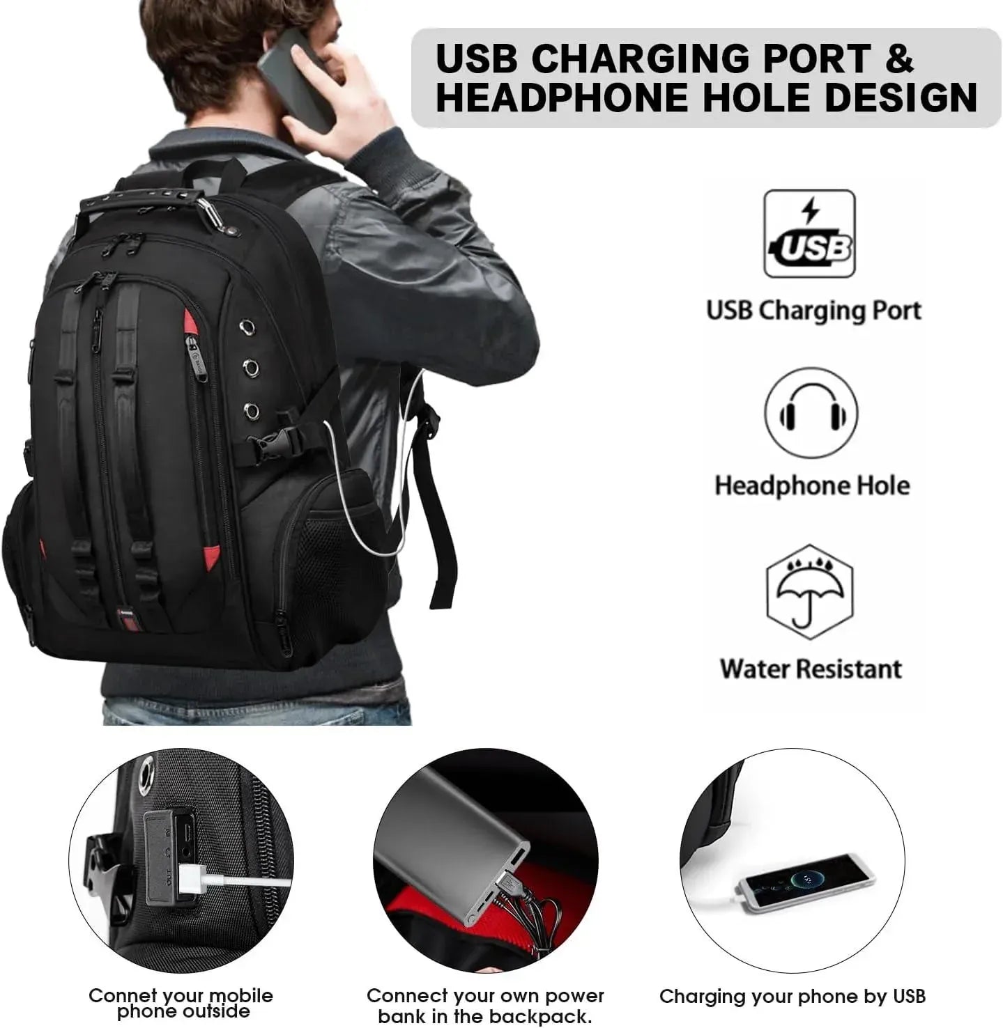 Mochila grande para portátil de 40 l, Oxford, aprobada por la TSA 