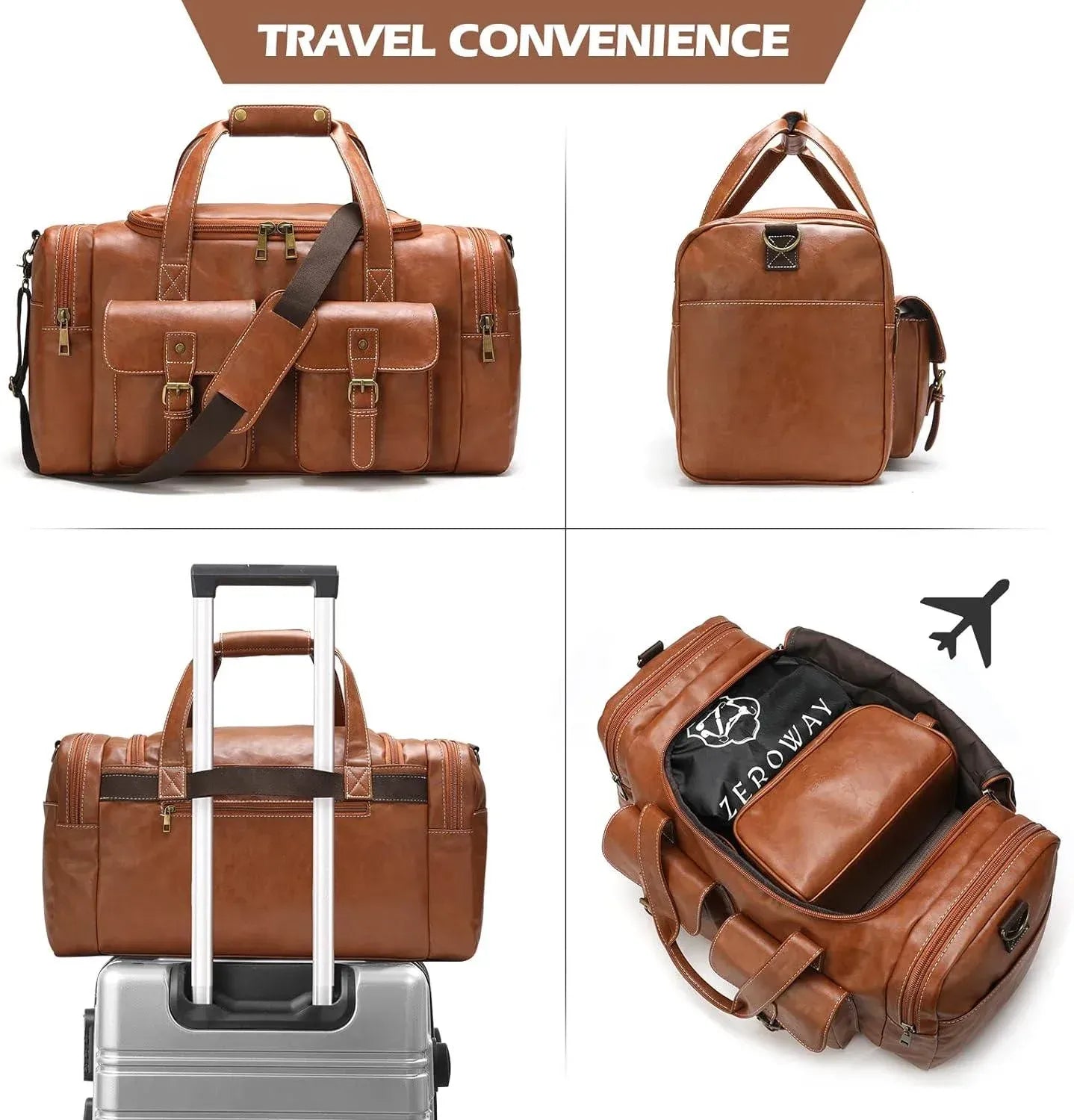 Leather Travel Set – 3-Piece Leather Duffel, Toiletry & Laundry Bag