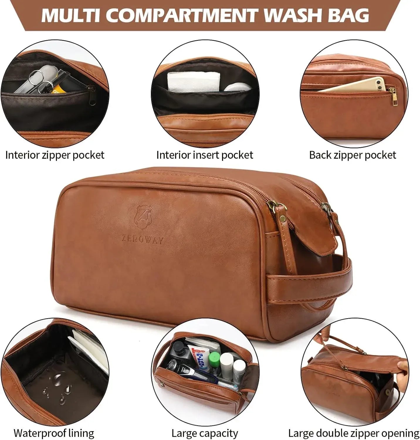 Leather Travel Set – 3-Piece Leather Duffel, Toiletry & Laundry Bag
