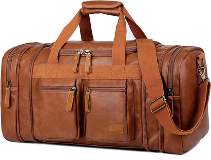 Elegante bolso de viaje de cuero tipo fin de semana – Equipaje de mano expandible de 40 l 