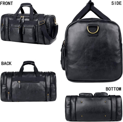 Elegante bolso de viaje de cuero tipo fin de semana – Equipaje de mano expandible de 40 l 