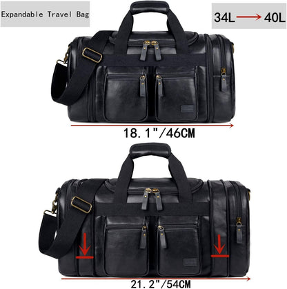 Elegante bolso de viaje de cuero tipo fin de semana – Equipaje de mano expandible de 40 l 