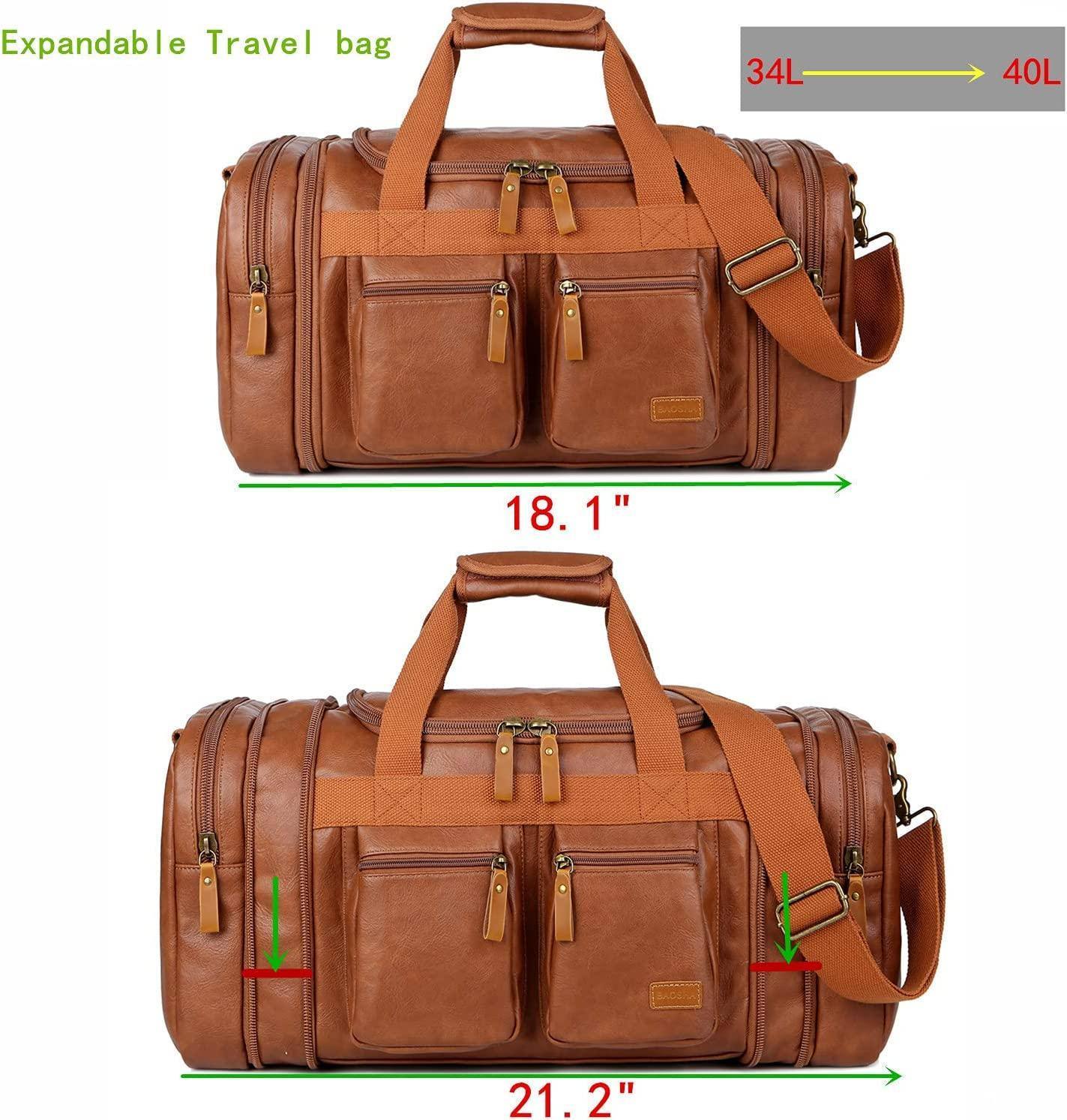 Elegante bolso de viaje de cuero tipo fin de semana – Equipaje de mano expandible de 40 l 