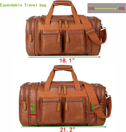 Elegante bolso de viaje de cuero tipo fin de semana – Equipaje de mano expandible de 40 l 