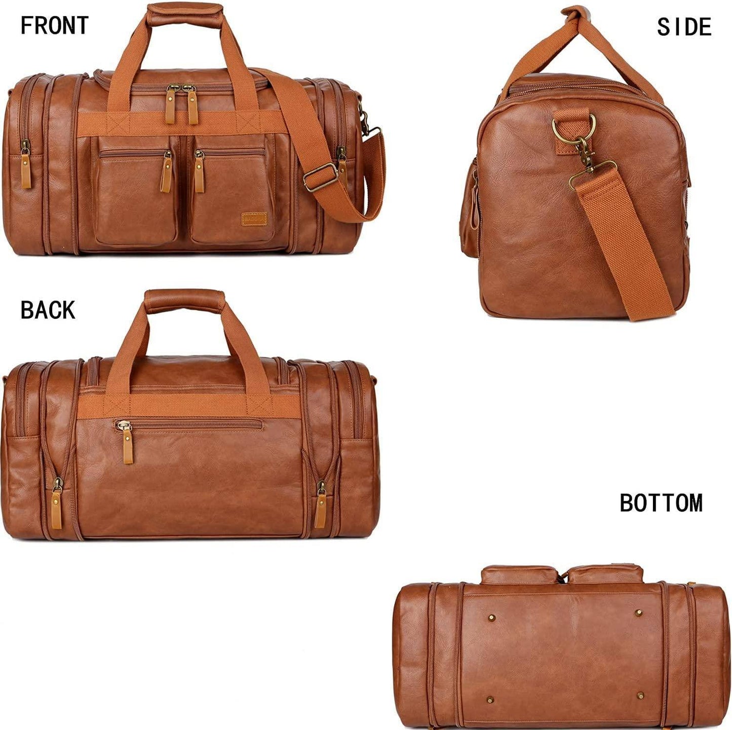 Elegante bolso de viaje de cuero tipo fin de semana – Equipaje de mano expandible de 40 l 