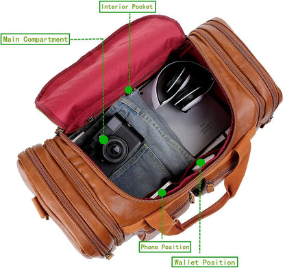 Elegante bolso de viaje de cuero tipo fin de semana – Equipaje de mano expandible de 40 l 
