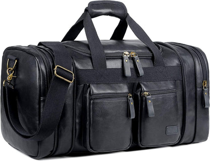 Elegante bolso de viaje de cuero tipo fin de semana – Equipaje de mano expandible de 40 l 
