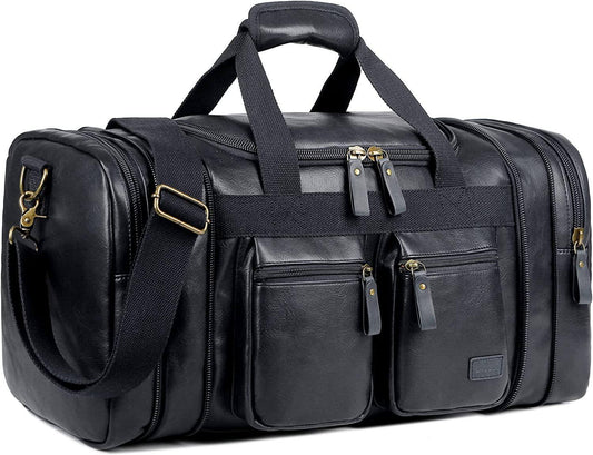Elegante bolso de viaje de cuero tipo fin de semana – Equipaje de mano expandible de 40 l 