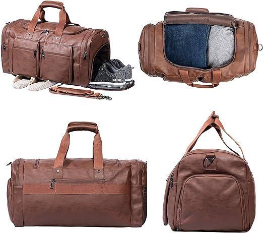 Bolso de mano grande de cuero impermeable - Vintage Duffel de 52 l 