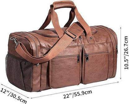 Bolso de mano grande de cuero impermeable - Vintage Duffel de 52 l 