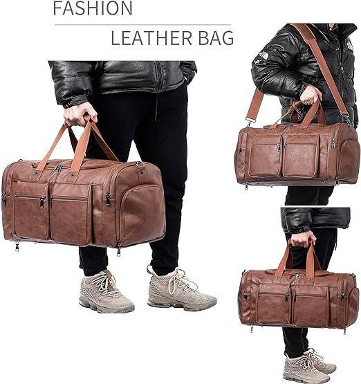 Bolso de mano grande de cuero impermeable - Vintage Duffel de 52 l 