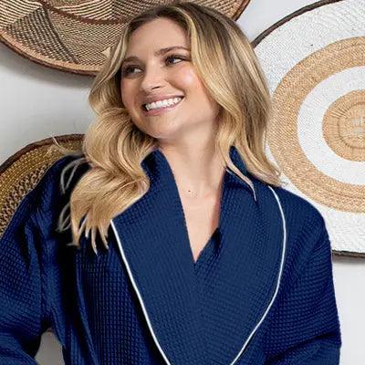 女士華夫格滾邊浴袍 – 輕盈舒適，享受水療般的愜意體驗