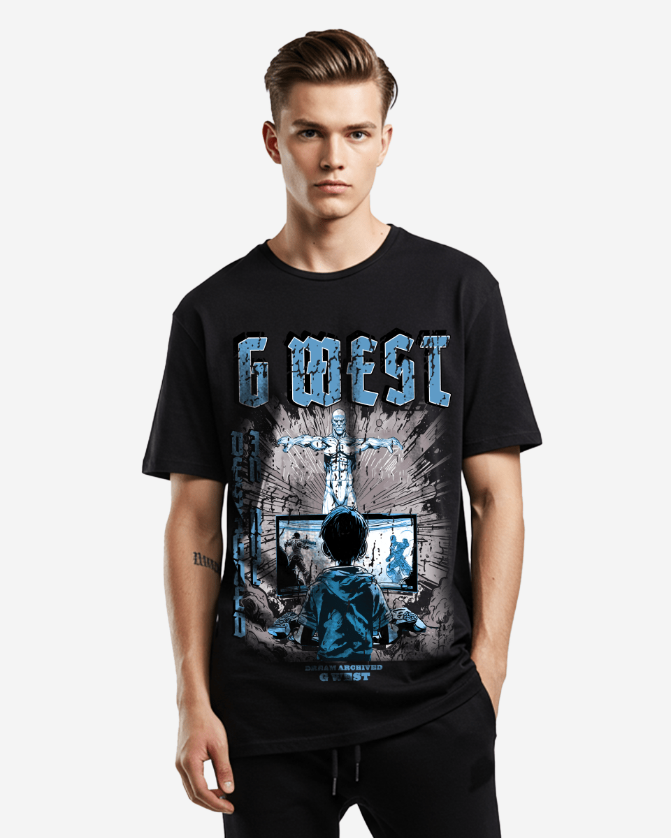 G-West G West Game of G Baby Blue Black Oversized T-Shirt Mens