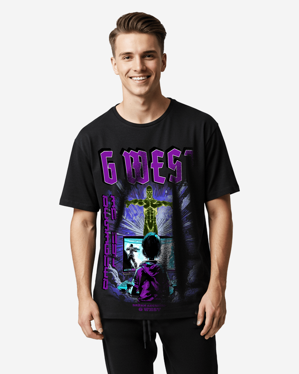 G-West G West Game of G Baby Blue Black Oversized T-Shirt Mens