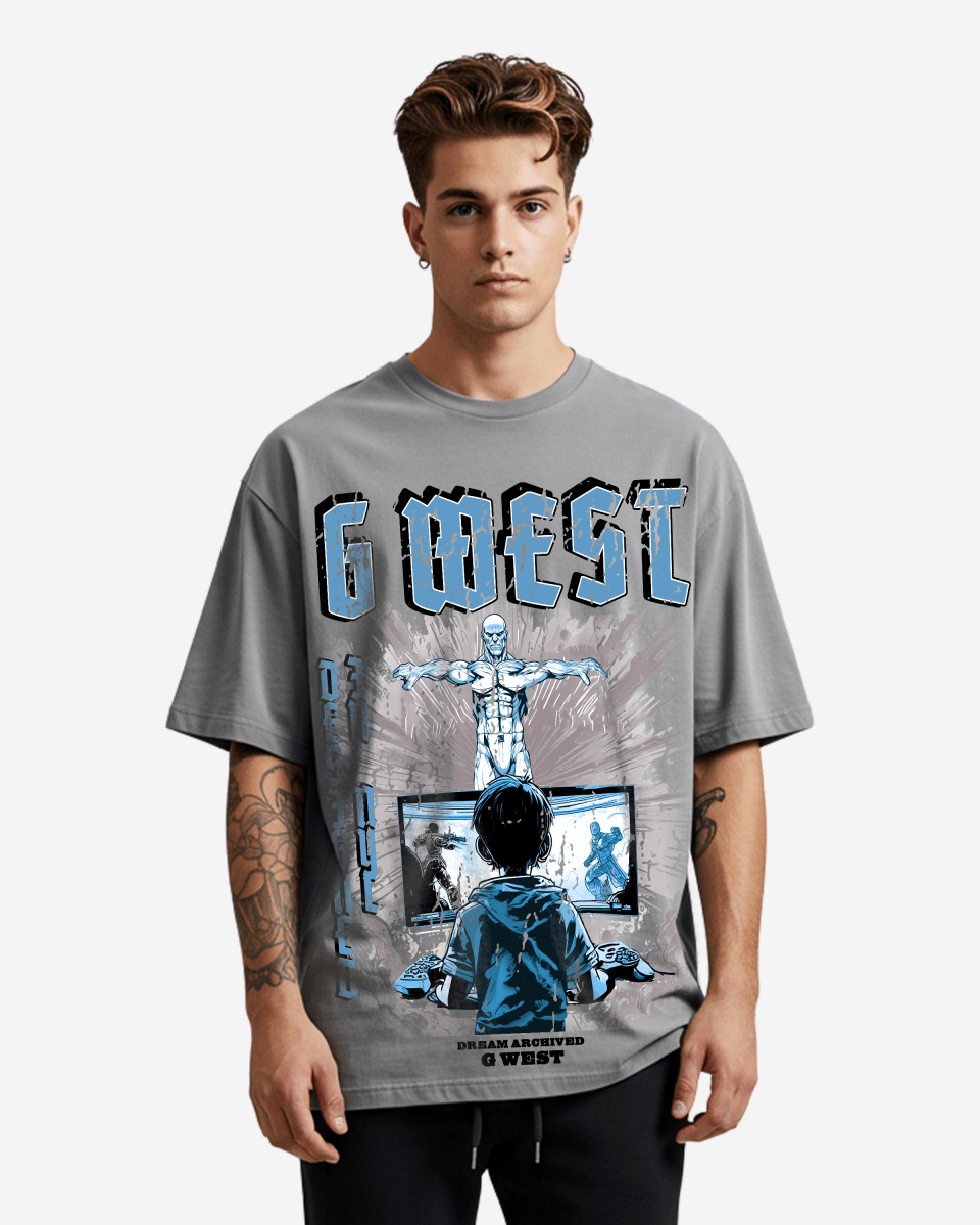 G-West G West Game of G Baby Blue Black Oversized T-Shirt Mens