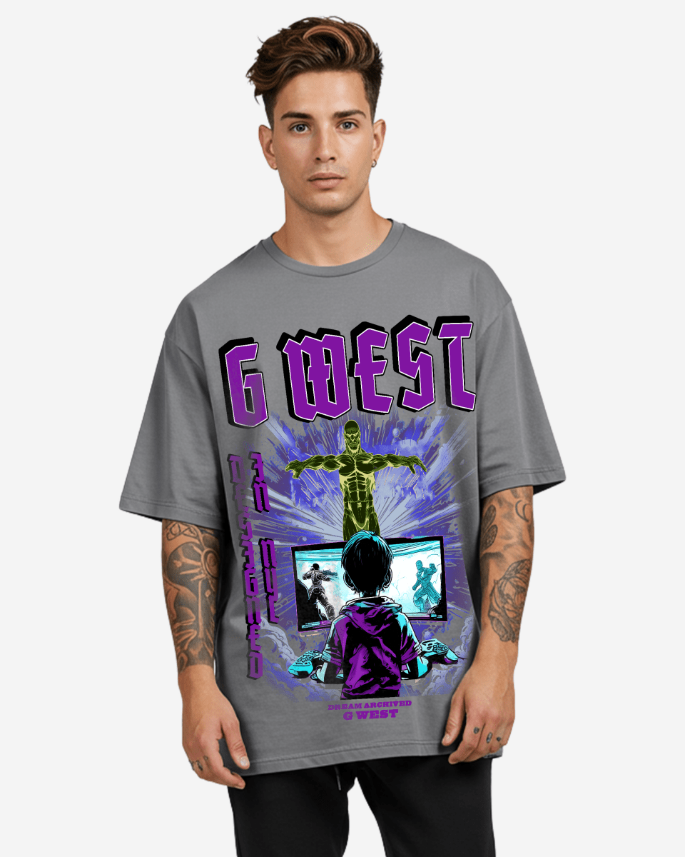 G-West G West Game of G Baby Blue Black Oversized T-Shirt Mens