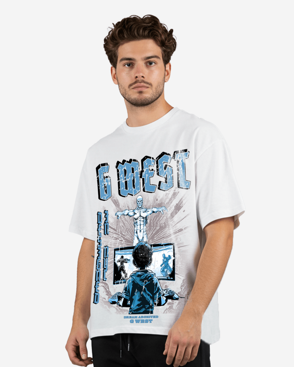 G-West G West Game of G Baby Blue Black Oversized T-Shirt Mens