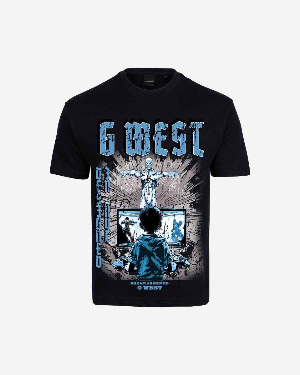 G-West G West Game of G Baby Blue Black Oversized T-Shirt Mens