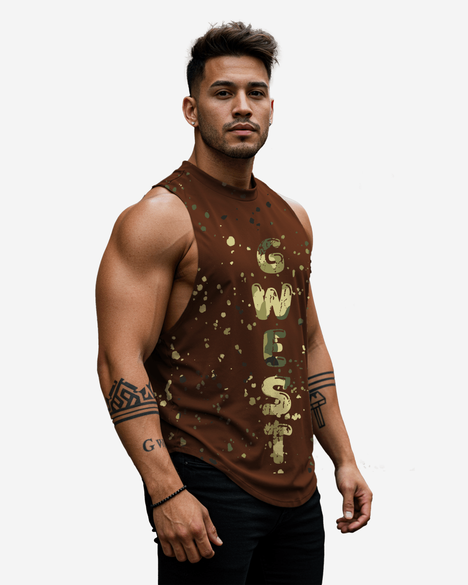 G  WEST LOGO ARMY TAN SPLATTRE BROWN TANKS
