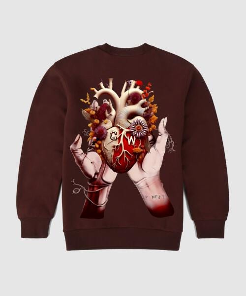 G-West G West Mens Flower Heart Crew