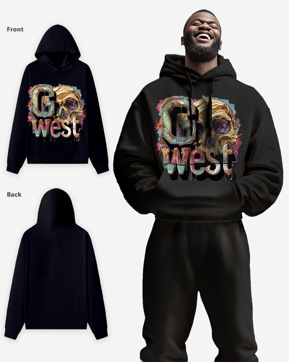 G West Mens Multicolor Skull Oversize Hoodie
